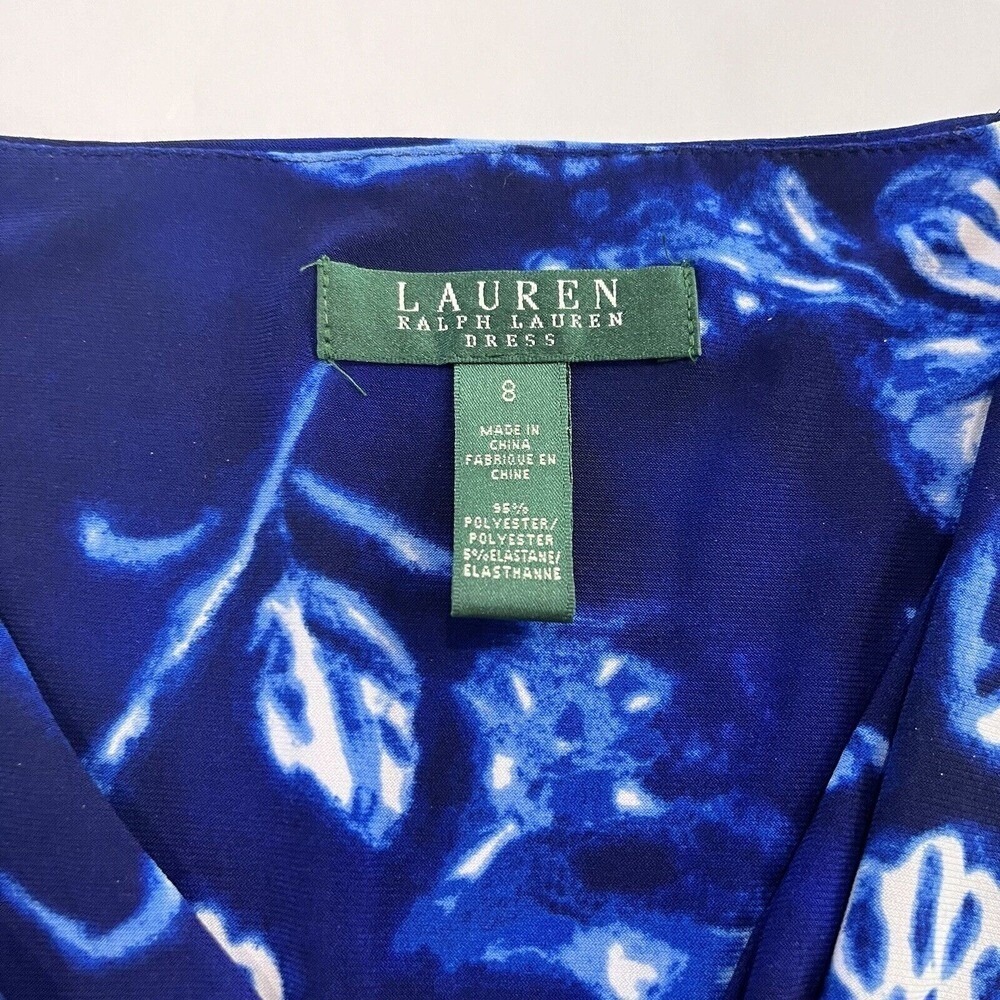 Ralph Lauren Blue White Floral Faux Wrap Sleeveless Dress Size 8 - Picture 7 of 8